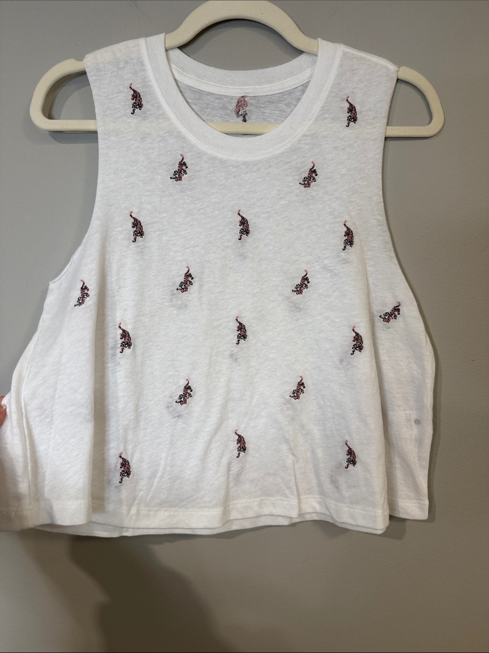 Spiritual Gangster white cotton muscle sleeveless tank with embroidered tigers